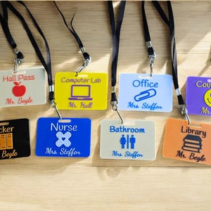 Personalized Teacher Hall Passes | Customizable 3D-Printed Hall Pass with Lanyard | Teacher Gift | School Pass | Choose Colors & Design