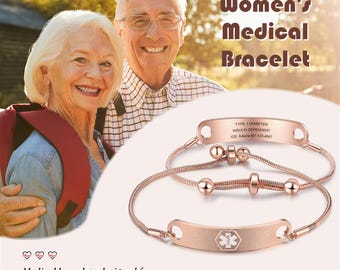 Personalized Rose Gold Medical ID Bracelet: Women's Emergency Alert