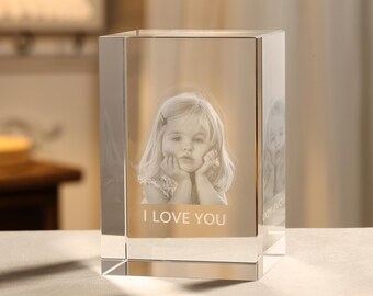 Personalized 3D Crystal Photo Cube, Laser-Engraved Keepsake