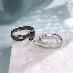 Personalisiertes Ringset mit Gravur, offener Fingerring, Versprechensring für Paare, Verlobungsring, Jubiläumsgeschenk, Geburtstagsgeschenk