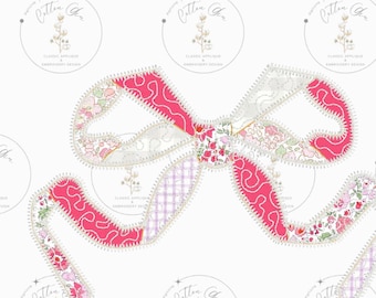 Quilted patchwork Bow Ribbon Applique machine embroidery design file instant download zig zag stitch by Cotton Gin Digitizing 4 sizes