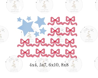 American Flag Bow Coquette Sketchy Girls Design sketch fill, light fill, quick stitch machine embroidery design download file four sizes