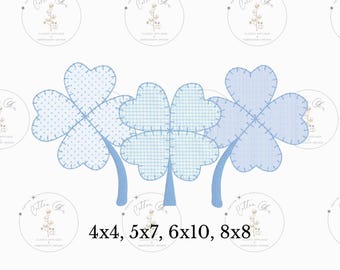 St Patricks Day shamrock trio blanket stitch applique machine embroidery instant download design file by cotton gin digitizing 4 sizes