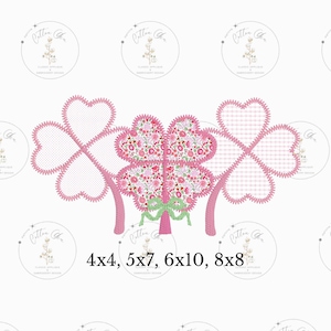 St Patricks Day shamrock trio zig zag stitch applique machine embroidery instant download design file by cotton gin digitizing 4 sizes