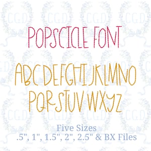 Cotton Gin Digitizing popsicle vintage font light fill , quick stitch print font machine embroidery design file six sizes and .bx files