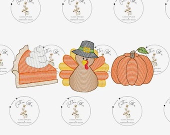Thanksgiving Trio sketch fill, light fill, quick stitch embroidery machine design download file by Cotton Gin Digitizing 4x4, 5x7, 6x10, 8x8