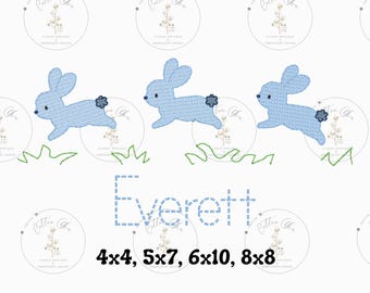 Easter Hopping Bunny Rabbits Boy sketch fill, light fill, quick stitch machine embroidery download file four sizes by Cotton Gin Digitizing