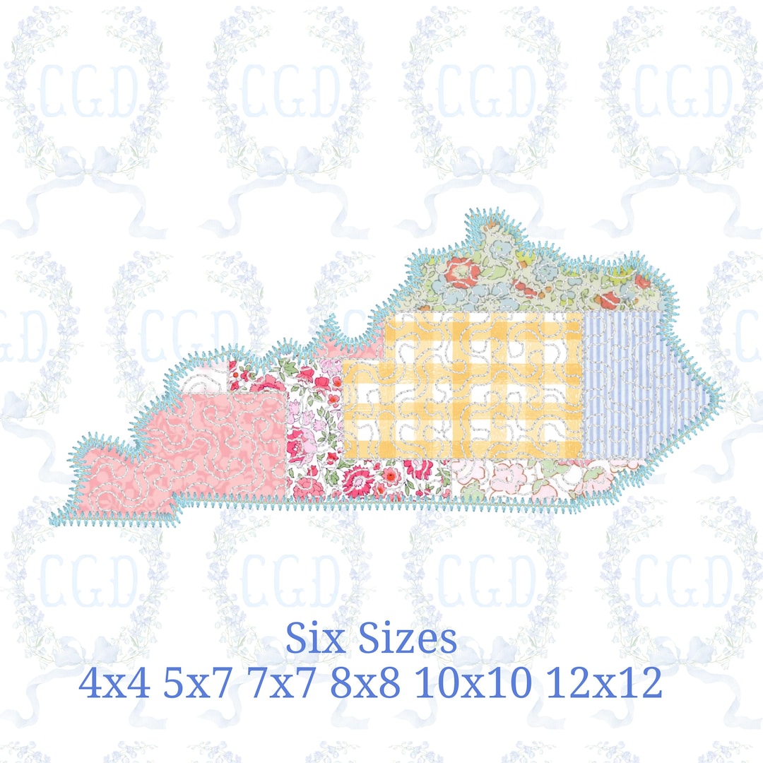 State Patchwork Quilted Patchwork State of Kentucky Applique Machine Embroidery Design ...