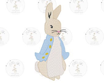 Easter Bunny Peter Rabbit sketch fill, light fill, quick stitch machine embroidery design download file four sizes by Cotton Gin Digitizing