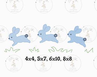 Easter Hopping Bunny Rabbits Boy sketch fill, light fill, quick stitch machine embroidery download file four sizes by Cotton Gin Digitizing