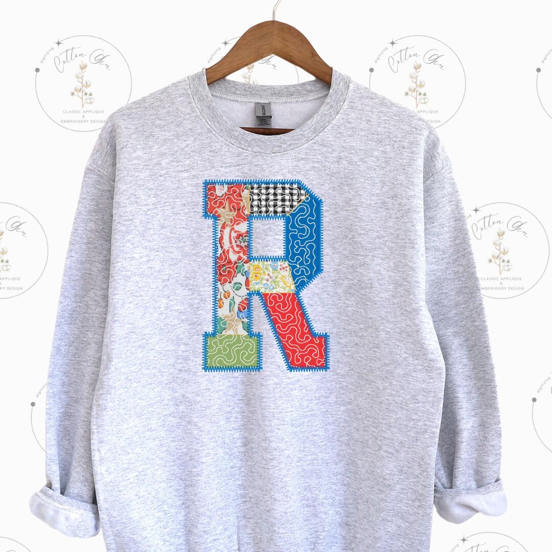 Quilted Patchwork Varsity Initial Letter R Applique Machine Embroidery ...