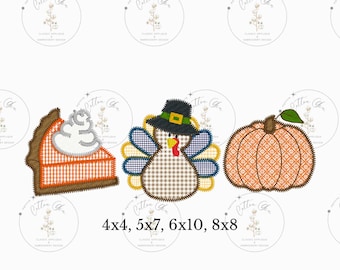 Thanksgiving Trio Fall Boy Turkey Zig Zag Applique embroidery machine design download file by Cotton Gin Digitizing 4x4, 5x7, 6x10, 8x8