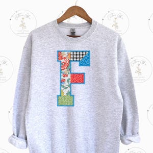 Quilted patchwork Varsity Initial Letter F Applique machine embroidery design file by Cotton Gin Embroidery 4 5 6 7 8 9 10 inch hoop sizes