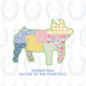 Patchwork Pig Applique Embroidery Design Download Floral Quilt Style Piglet Machine Embroidery Multiple Sizes by Cotton Gin Digitizing
