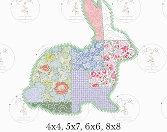 Quilted patchwork Farmhouse Bunny Applique machine embroidery design download file by Cotton Gin Embroidery 4 5 6 7 8 10 11 inch hoop sizes