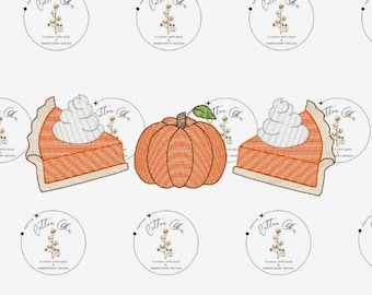 Pumpkin Pie Trio sketch fill, light fill, quick stitch embroidery machine design download file by Cotton Gin Digitizing 4x4, 5x7, 6x10, 8x8