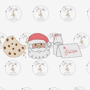 Milk and Cookies Santa Trio sketch fill, quick stitch machine embroidery design download file Cotton Gin Embroidery 4x4, 5x7, 6x10, 8x8