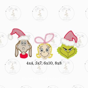 Sneaky Mean One Girl Dog Trio zig zag applique, applique machine embroidery design download file Cotton Gin Embroidery 4x4, 5x7, 6x10, 8x8