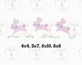 Easter Hopping Bunny Rabbits Girl sketch fill, light fill, quick stitch machine embroidery download file four sizes by Cotton Gin Digitizing