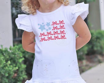 American Flag Bow Coquette Sketchy Girls Design sketch fill, light fill, quick stitch machine embroidery design download file four sizes