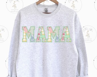 Archivo de diseño de bordado a máquina de apliques Varsity Mama con patchwork acolchado de Cotton Gin Embroidery. Tamaños de bastidor: 5, 7, 8, 9, 10 y 11 pulgadas.