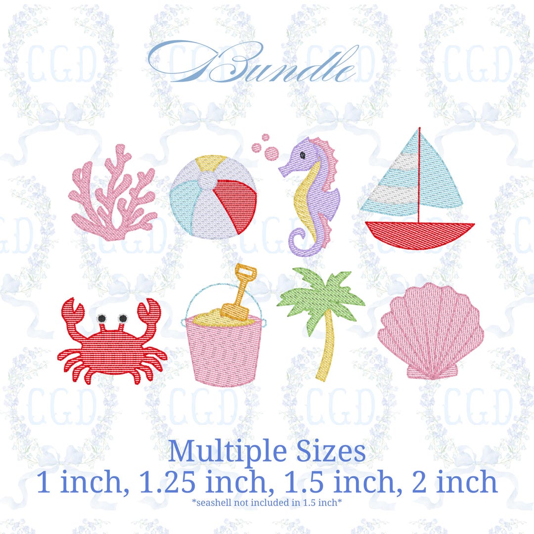Beach Embroidery Design Bundle Icons, Summer Coastal Embroidery Files ...