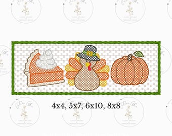 Thanksgiving Trio with turkey faux smocked smocking embroidery machine design download file by Cotton Gin Digitizing 4x4, 5x7, 6x10, 8x8