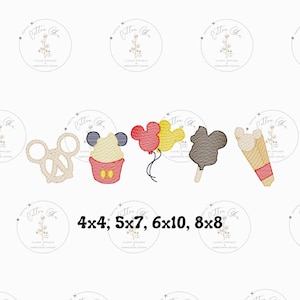 Mouse Head Theme Park Snacks sketch fill, quick stitch embroidery machine design download file 4x4, 5x7, 6x10, 8x8 by Cotton Gin Digitizing