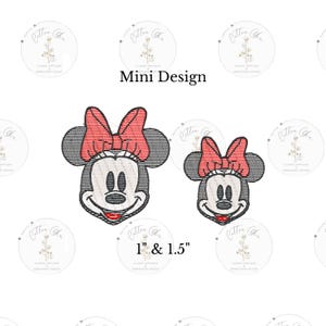 Mini Miss Mouse Head sketch fill, light fill, quick stitch embroidery machine design download file 1 inch and 1.5 inch Cotton Gin Digitizing