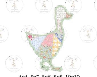 Quilted patchwork Farmhouse Duck Zig Zag Applique machine embroidery design download file by Cotton Gin Embroidery 5 different sizes