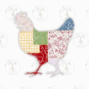 Quilted patchwork Farmhouse Chicken Applique machine embroidery design download file by Cotton Gin Embroidery 4 5 6 7 8 9 10 inch hoop sizes