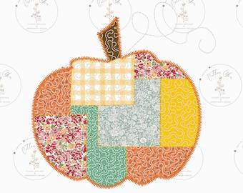 Quilted patchwork Farmhouse Pumpkin Applique machine embroidery design download file Cotton Gin Digitizing 4 5 7 8 10 12 inch hoop sizes