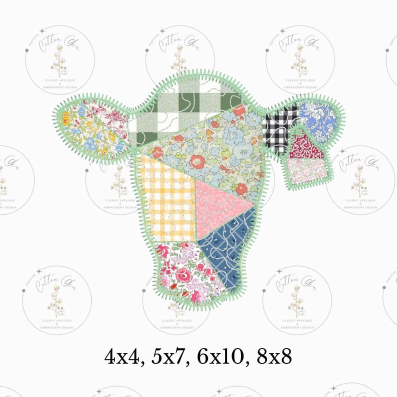 Patchwork Cow Pattern Quilted Patchwork Farmhouse Cow With Tag Zig Zag Applique Machine ...