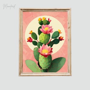 Blooming Prickly Pear Cactus Art | Digital Download | Vibrant Southwestern Botanical Wall Decor | Digital download cactus print | Moonford