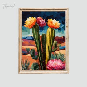Cactus Bloom Wall Art | Vibrant Desert Landscape Digital Download | Southwestern Botanical Decor | Vintage Peonies Art Print | Moonford Art
