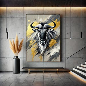 Bold Animal Wall Decor for Home or Office - Majestic Wildebeest Abstract Art - Elegant Wildlife Wall Decor for Home or Office - Digital Art