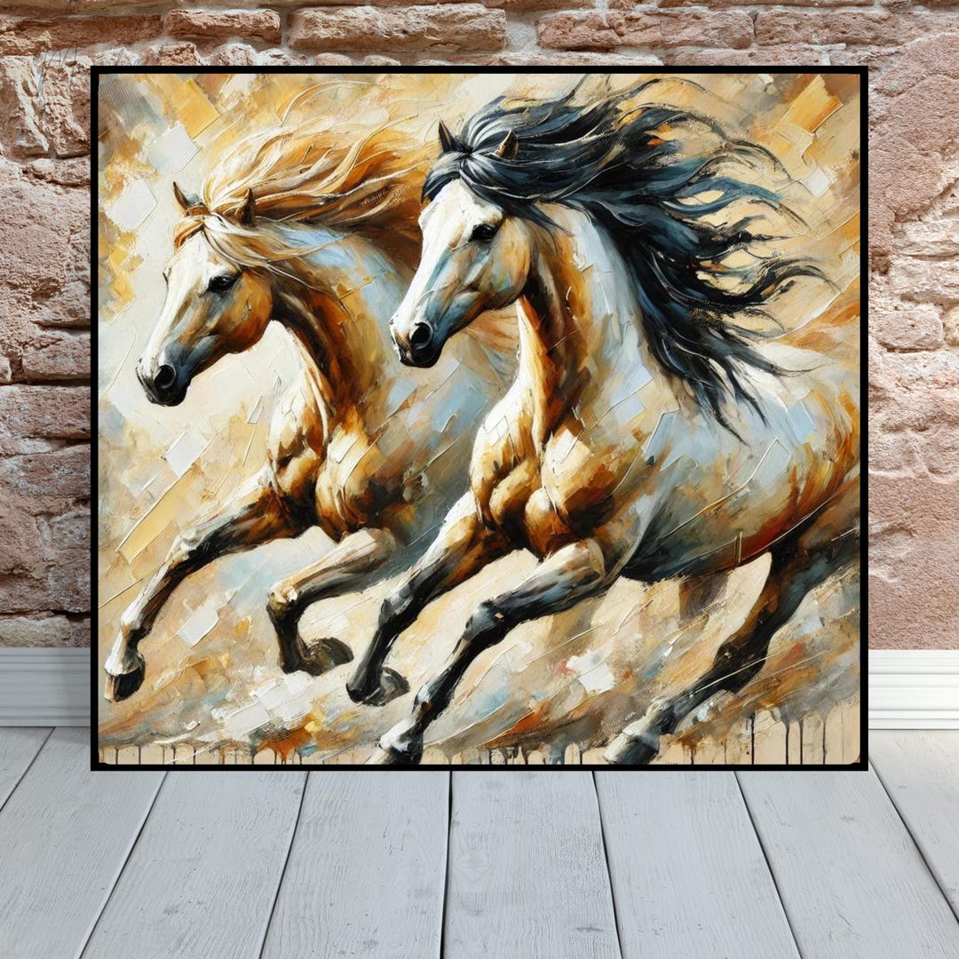 Galloping Horses Abstract Canvas Print: Equestrian Wall Art (digital ...