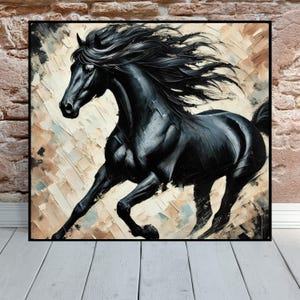 Horses Canvas Painting, Majestic Black Horse Abstract Art, Horse Canvas Print, Modern Wall Decor for Living Room or Office, Horse Poster