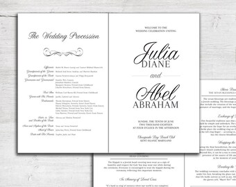 Wedding Program - Jewish Marriage Ceremony - Catholic Mass - Order of Service Bulletin - Bulletin - Program - Script Calligraphy Program