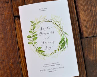 Watercolor Leaves Wedding Program - Leaf Painting - Watercolor Program - Botanical Program - Jewish Marriage Ceremony - Catholic Mass