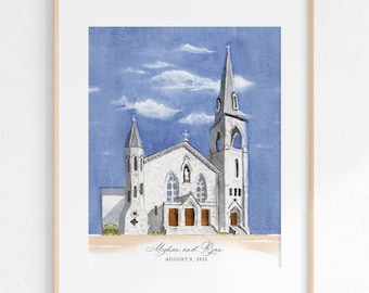 Basilica of Saint Mary Watercolor Art Print, 8x10" or 11x14" Print of a hand-painted original painting Arlington Virginia wedding marriage