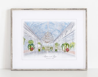 The Madison Hotel Conservatory Watercolor Art Print, 8x10" or 11x14" Wedding gift Print of a hand-painted original art personalized