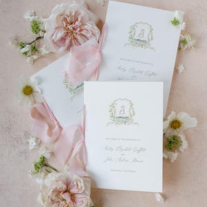 Folded Wedding Programs - Watercolor Art Work - Marriage Program - Painted - 5&quot;x7&quot; Church Bulletin  Order of Ceremony Service