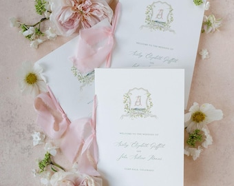 Folded Wedding Programs - Watercolor Art Work - Marriage Program - Painted - 5"x7" Church Bulletin  Order of Ceremony Service