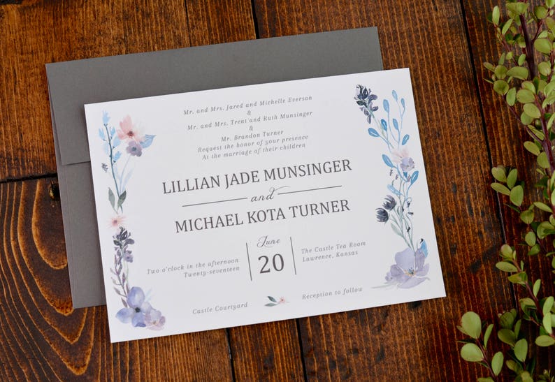 Floral Wedding Wedding Invitations Purple DIY Spring Invites Spring Wedding Digital File Only Springtime Floral Design
