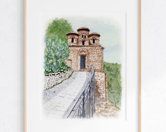 Cattolica di Stilo Church Watercolor Art Print, 8x10" 11x14" Print of a hand-painted original painting Calabria Italy Wedding Gift Travel