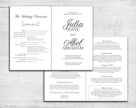 Wedding Program Jewish Marriage Ceremony Catholic Mass Etsy