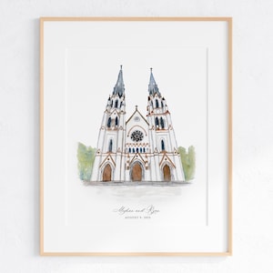 Cathedral Basilica of St. John the Baptist Watercolor Art Print, 8x10&quot;  Print of a hand-painted original watercolor Savannah Georgia