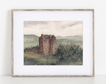 Neidpath Castle Watercolor Art Print 5x7" 8x10" 11x14" Peebles, Scotland Print of hand-painted art Wedding Gift Anniversary Venue Travel