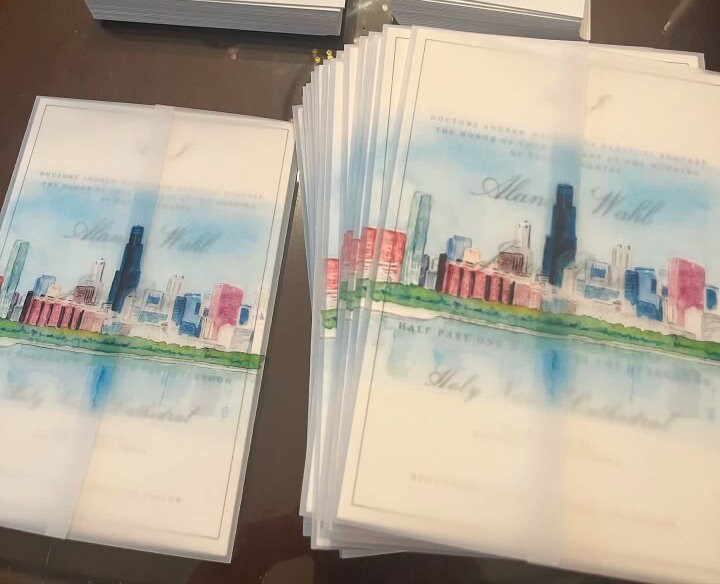 Chicago Skyline Vellum Wrap for Your Own Wedding Invitations, Watercolor Portrait